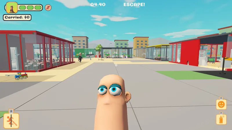 A player character out on the street with the escape timer running.